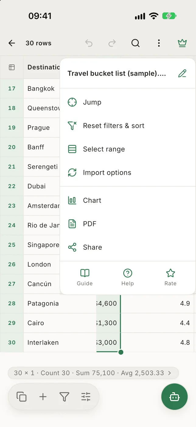The ⋯ menu of an open file